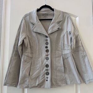 Neon Buddha Patchwork Embellished Jacket. Soft and stretchy. Boho. EUC